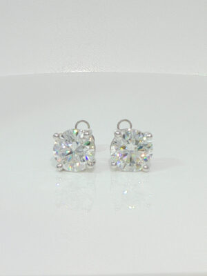 6CTW Round Brilliant Cut Lab Grown Diamond Stud Earrings, 4-Prong Setting, 18K White Gold