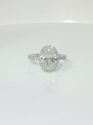 2ctw Oval Pave Set Engagement Ring, 18K White Gold