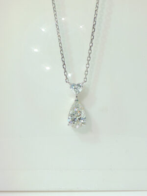 1.78CTW Pear Shape Lab Grown Diamond Drop Pendant in 18K White Gold