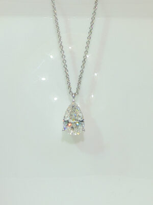 2CT Pear Shape Lab Grown Diamond Drop Pendant in 18K White Gold