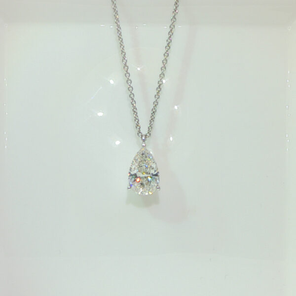 2CT Pear Shape Lab Grown Diamond Drop Pendant in 18K White Gold