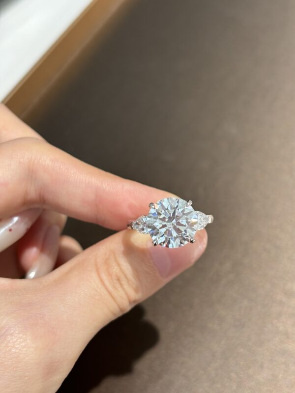 5 Carat Round Three-Stone Lab Grown Diamond Engagement Ring in 18K Gold