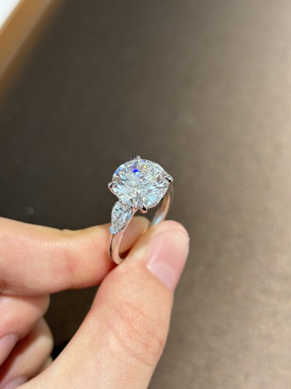 5 Carat Round Three-Stone Lab Grown Diamond Engagement Ring in 18K Gold