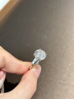 5 Carat Round Three-Stone Lab Grown Diamond Engagement Ring in 18K Gold