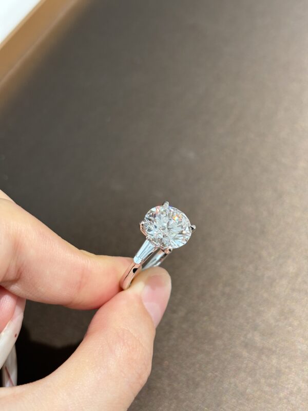 5 Carat Round Three-Stone Lab Grown Diamond Engagement Ring in 18K Gold