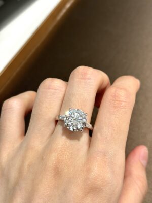 5 Carat Round Three-Stone Lab Grown Diamond Engagement Ring in 18K Gold