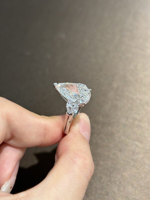 5CT Pear Shape Three Stone Lab Grown Diamond Engagement Ring