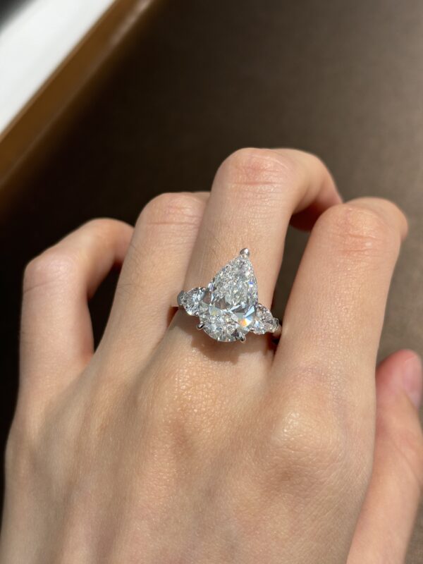 5CT Pear Shape Three Stone Lab Grown Diamond Engagement Ring
