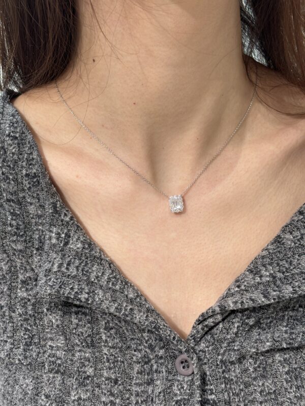 1CTW Emerald Cut Full Pave Lab Grown Diamond Necklace, 18K Gold