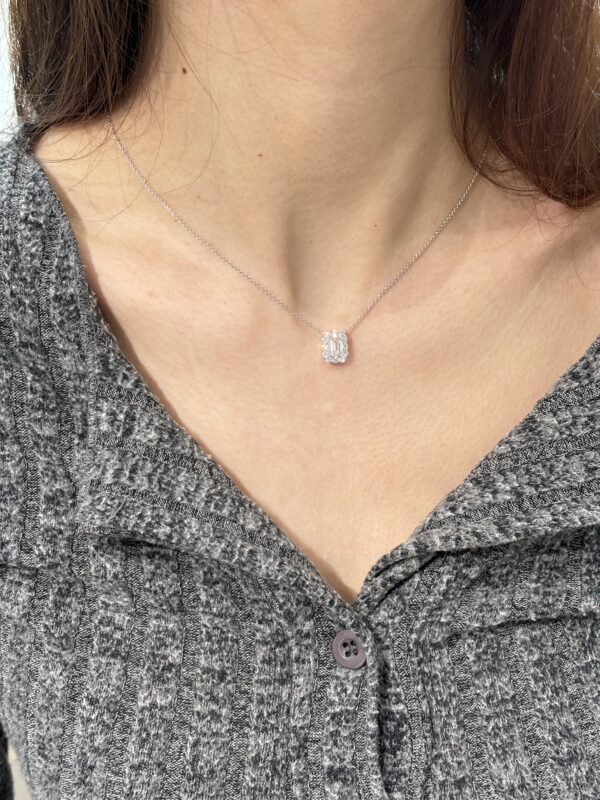 1CTW Emerald Cut Full Pave Lab Grown Diamond Necklace, 18K Gold