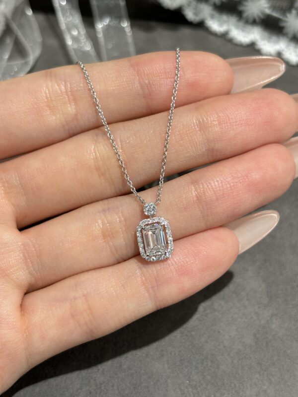 1CTW Emerald Cut Perfume Bottle 18K Gold Lab Grown Diamond Necklace
