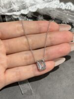 1CTW Emerald Cut Full Pave Lab Grown Diamond Necklace, 18K Gold