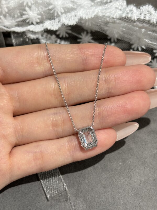 1CTW Emerald Cut Full Pave Lab Grown Diamond Necklace, 18K Gold