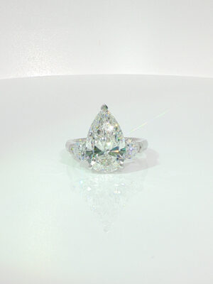 5CT Pear Shape Three Stone Lab Grown Diamond Engagement Ring