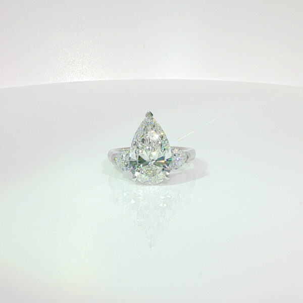 5CT Pear Shape Three Stone Lab Grown Diamond Engagement Ring