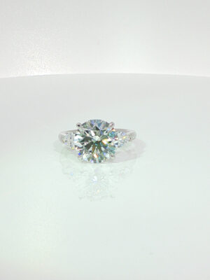 5 Carat Round Three-Stone Lab Grown Diamond Engagement Ring in 18K Gold