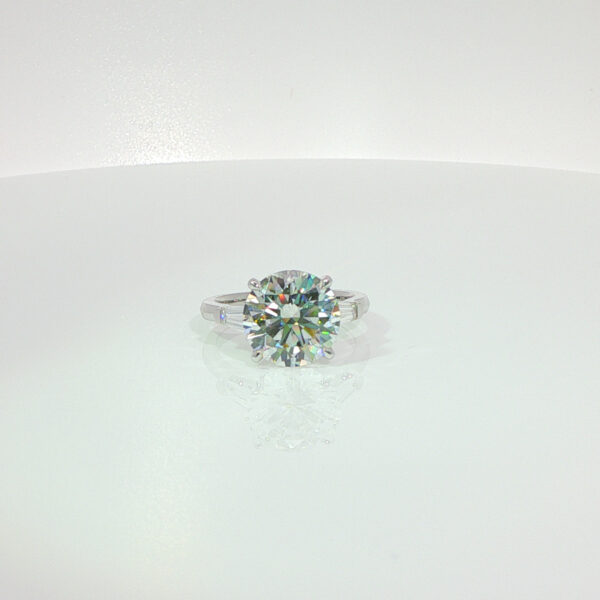 5 Carat Round Three-Stone Lab Grown Diamond Engagement Ring in 18K Gold
