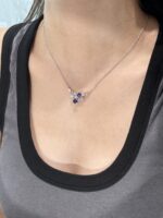 Lab Grown Sapphire Cluster Necklace in 18K Gold Setting