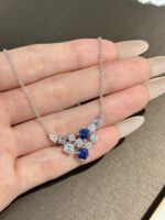 Lab Grown Sapphire Cluster Necklace in 18K Gold Setting