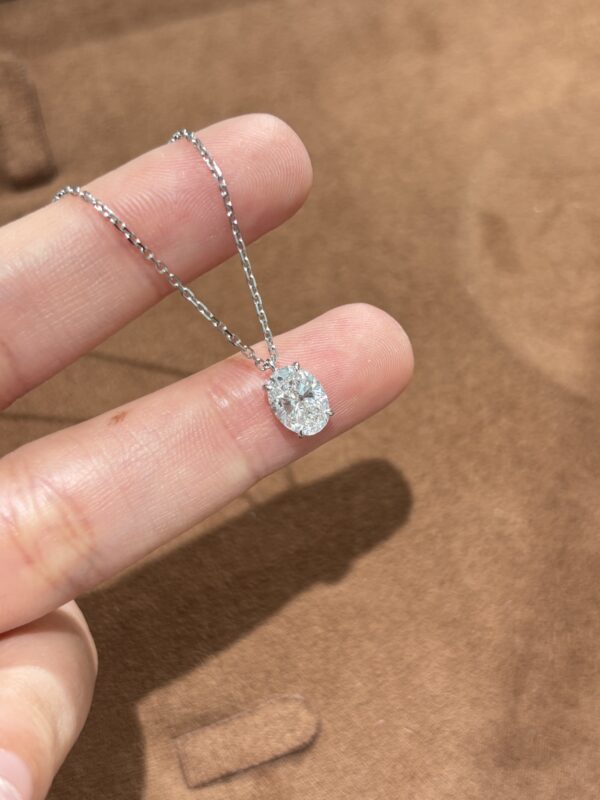 1CT Oval Lab Grown Diamond Solitaire Necklace, 18K White Gold