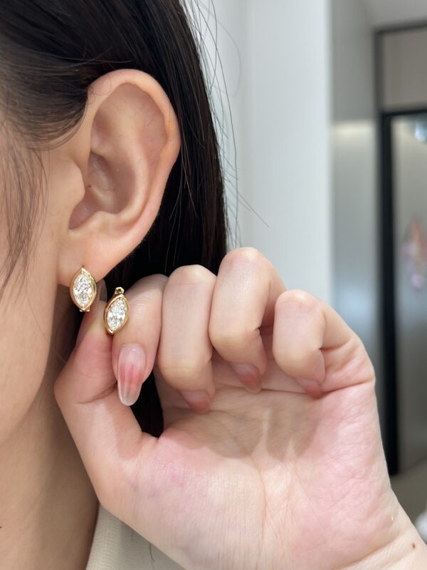 1ctw Marquise Lab Grown Diamond Hoops, 18K Yellow Gold