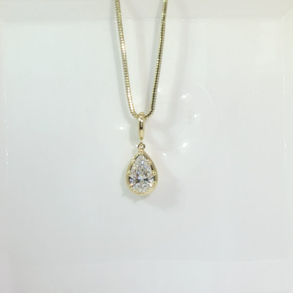 1ct Pear Shaped Lab Grown Diamond Solitaire Pendant, 18K Yellow Gold