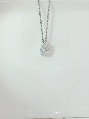 1CT Oval Lab Grown Diamond Solitaire Necklace, 18K White Gold