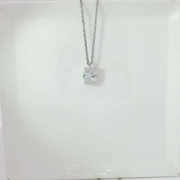 1CT Oval Lab Grown Diamond Solitaire Necklace, 18K White Gold