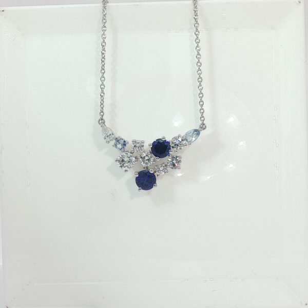 Lab Grown Sapphire Cluster Necklace in 18K Gold Setting